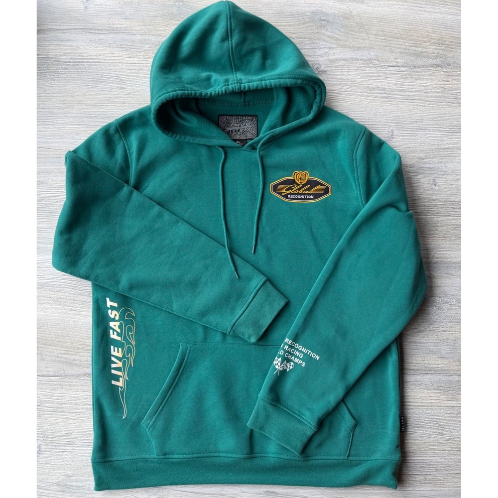 Brooklyn Cloth Global Recognition Racing Hoodie Teal Green Live Fast Mens XL